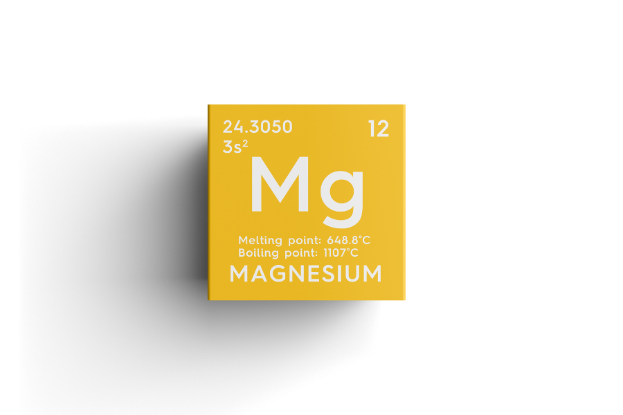 Yellow cube with magnesium symbol and information on a white background