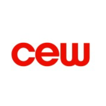 Red 'cew' logo on a white background
